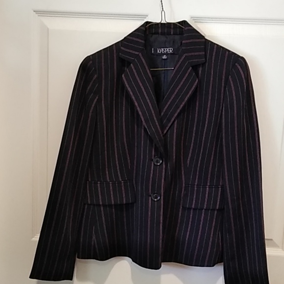 Kasper Jackets & Blazers - Kasper Black/Pink/White Pinstripe Pantsuit- Size 6